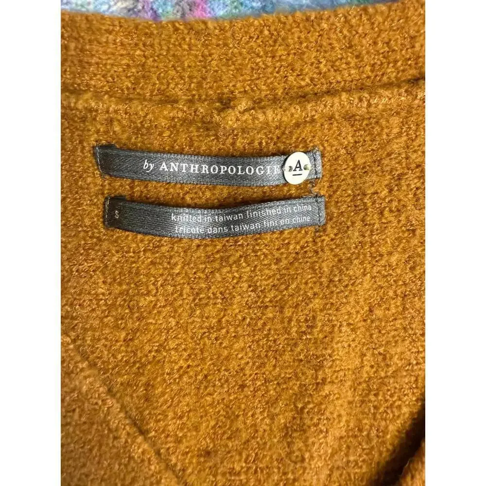 Anthropologie Mustard Yellow V-Neck Fringe Hem Knit Sweater Women’s Small